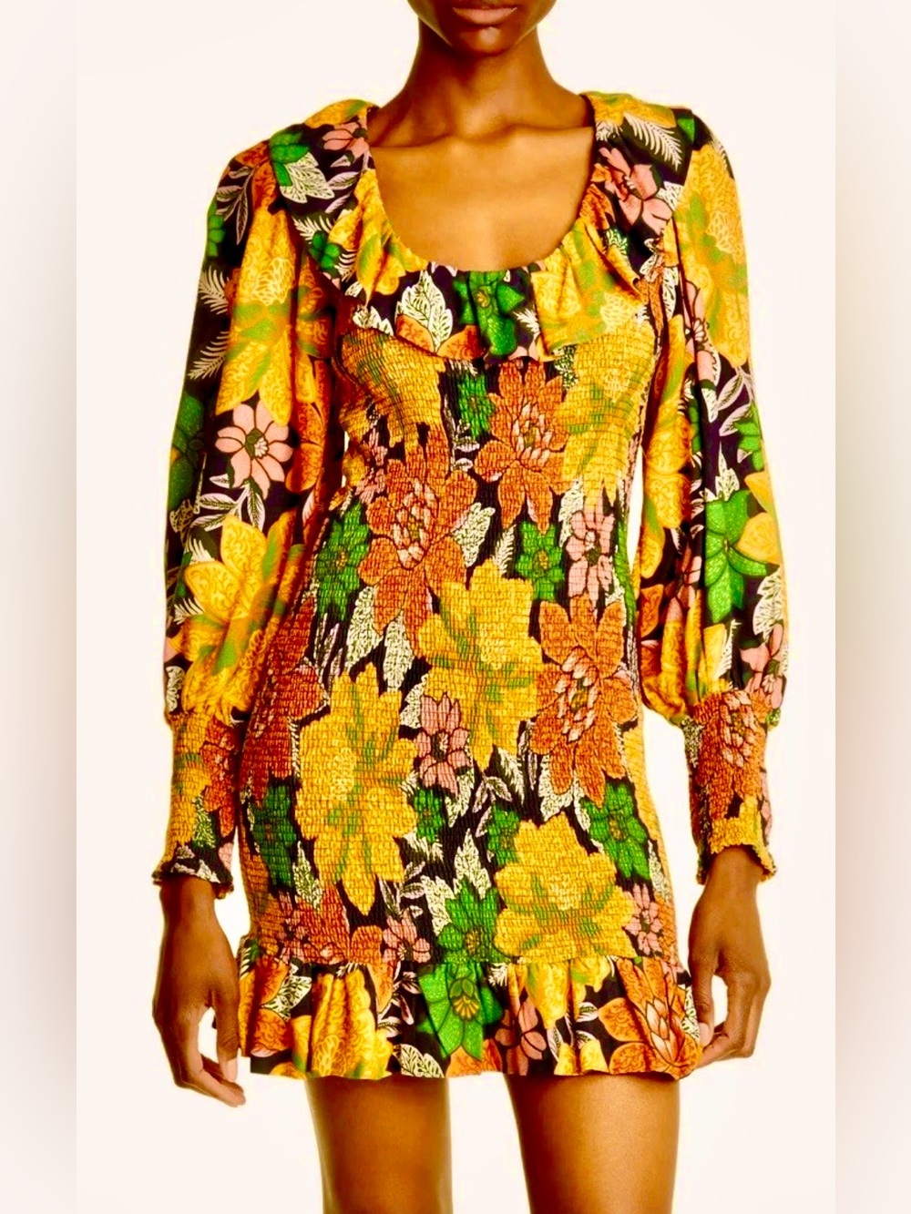NWT Farm Rio Gardens smocked Mini Dress Medium Figure hugging